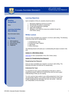 Paraphrasing From Research Learning Objectives Written Lecture