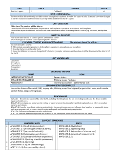 UNIT Unit # TEACHER GRADE Earth`s Layers 2 Caldwell 6 UNIT