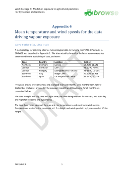 Mean temperature and wind speeds for the data driving vapour