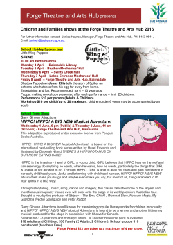 Children and Families shows at the Forge Theatre and Arts Hub