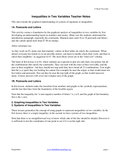 Inequalities in Two Variables Teacher Notes