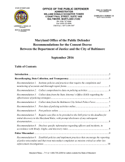 Maryland Office of the Public Defender Recommendations for the