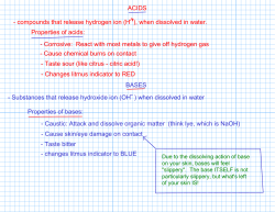 ACIDS - compounds that release hydrogen ion (H ), when dissolved