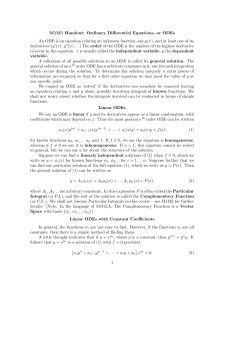 M1M1 Handout: Ordinary Differential Equations, or ODEs An ODE is