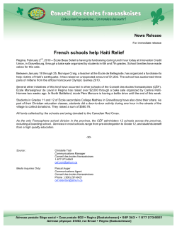 French schools help Haiti Relief - Conseil des &eacute;coles fransaskoises