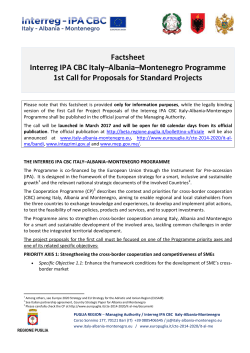 Factsheet Interreg IPA CBC Italy&ndash;Albania&ndash;Montenegro