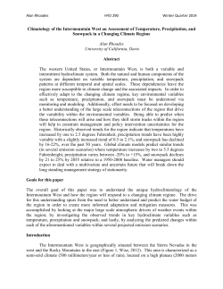 Climatology of the Intermountain West an Assessment of