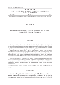 A Contemporary Religious Political Movement: LDS Church`s Nation