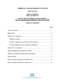 objections to testimony and documents at trial