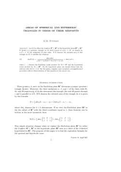 AREAS OF SPHERICAL AND HYPERBOLIC TRIANGLES IN
