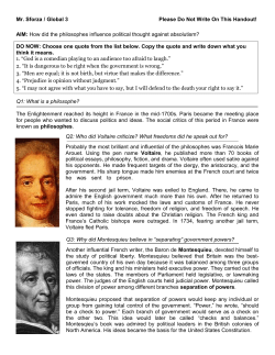Mr. Sforza / Global 3 Please Do Not Write On This Handout! AIM