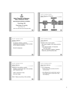 Psychology 390 Psychology of Learning Early Theories of Memory