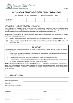 APPLICATION: CHARITABLE EXEMPTION &ndash; PAYROLL TAX