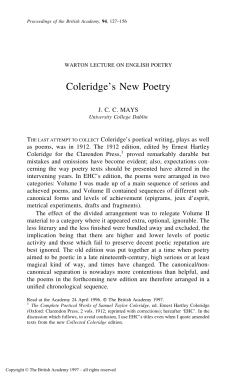 Coleridge`s New Poetry