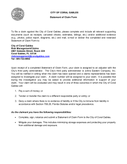 CITY OF CORAL GABLES Statement of Claim Form To file a claim