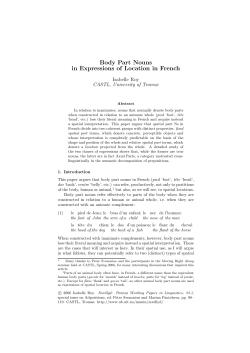 Body Part Nouns in Expressions of Location in French