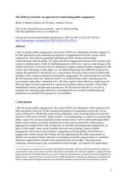 1 The Reflexive Scientist: an approach to transforming public