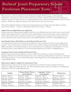 Brebeuf Jesuit Preparatory School Freshman Placement Tests