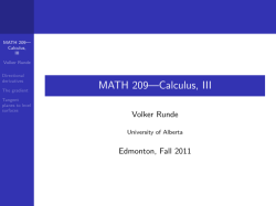 MATH 209&mdash;Calculus, III - University of Alberta