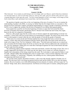 IN THE BEGINNING... Transgender Study