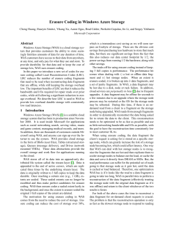Erasure Coding in Windows Azure Storage