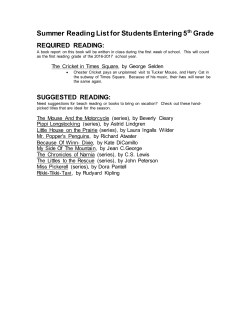 Summer Reading List for Students Entering 5th Grade