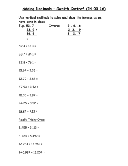 Adding Decimals – Gwaith Cartref