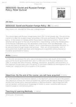 SESS3102: Soviet and Russian Foreign Policy: Peter Duncan