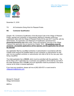 December 21, 2016 TO: All Contractors Doing Work for Pleasant
