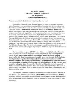 AP World History 2014-2015 Summer Assignment Mr. Stephenson