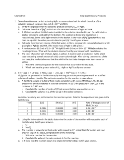 Chemistry II Final Exam Review Problems 1. Several reactions are