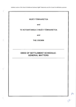 deed of settlement schedule: general matters
