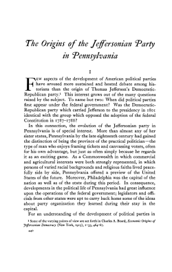 The Origins of the Jeffersonian "Party in Pennsylvania