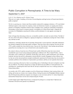 Public Corruption in Pennsylvania: A Time to be Wary