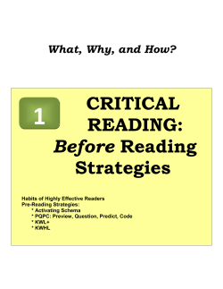 CRITICAL READING: Before Reading Strategies