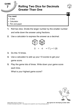 Rolling Two Dice for Decimals Greater Than One