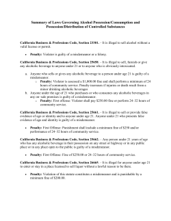Summary of Laws Governing Alcohol Possession/Consumption and