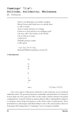 Cummings` &ldquo;l(a&rdquo;: Solitude, Solidarity, Wholeness