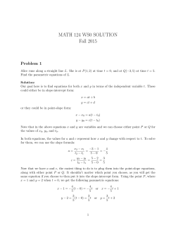 MATH 124 WS0 SOLUTION Fall 2015