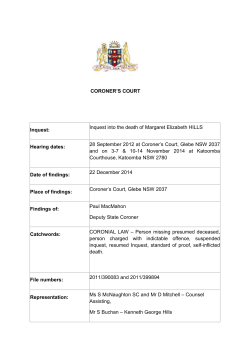 Inquest into the death of Margaret Elizabeth HILLS