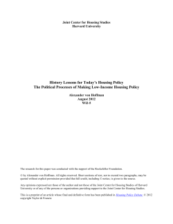 History Lessons for Today`s Housing Policy