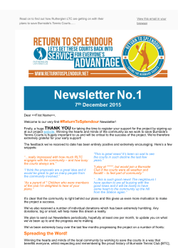 Newsletter 1 - Return to Splendour