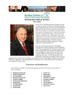 HONORABLE ORIN R. KITZES New York Experience