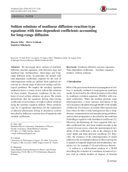 Soliton solutions of nonlinear diffusion&ndash;reaction