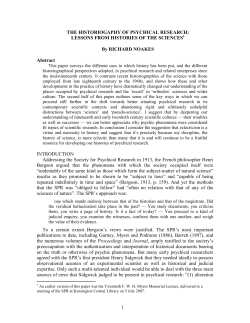 1 THE HISTORIOGAPHY OF PSYCHICAL RESEARCH: LESSONS