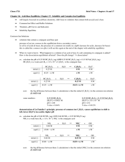 Chem 1721 Brief Notes: Chapters 16 and 17 Chapter 16: Acid