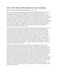 Alive: The Story of the Andes Survivors Summary