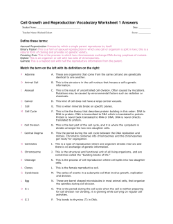Cell Growth and Reproduction Vocabulary Worksheet 1