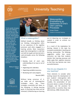 Metacognition: Emphasizing an Awareness of - TLSS