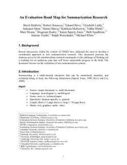 An Evaluation Road Map for Summarization Research